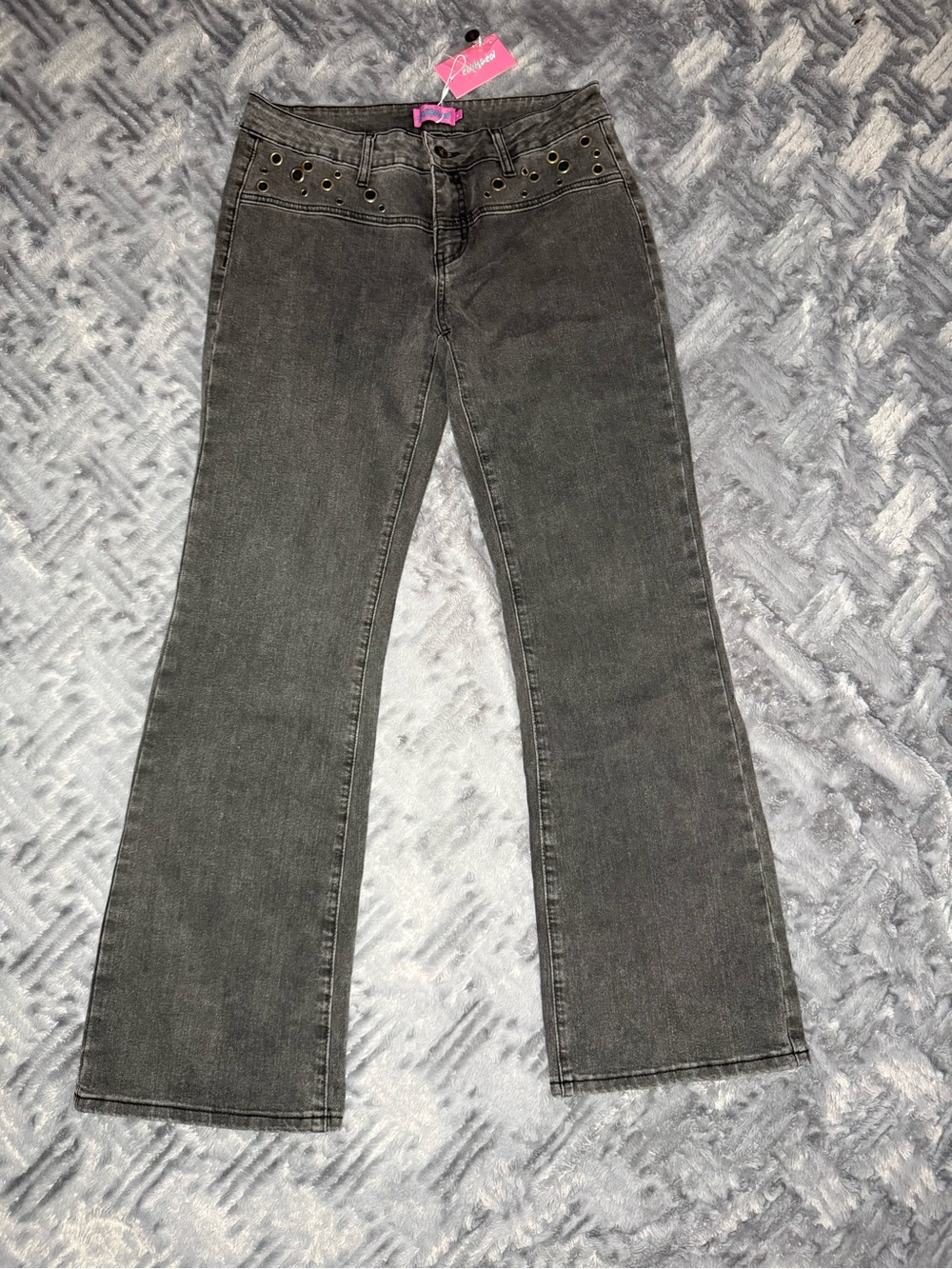 Edikted | Women's Gray Bootcut Jeans with Eyelet Detail